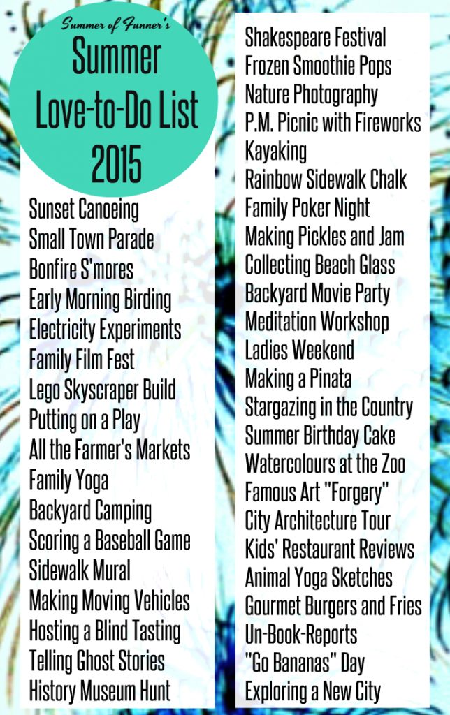 Summer of Funner's Summer Love to Do List 2015 Summer Bucket list
