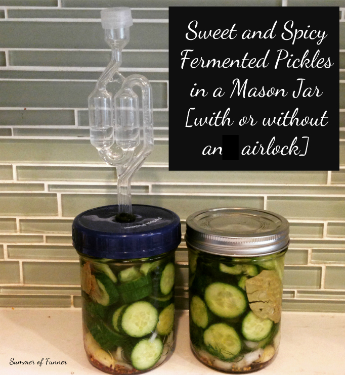 Sweeet and Spicy Fermented Pickles in a Mason Jar with or without an airlock from Summer of Funner YUM